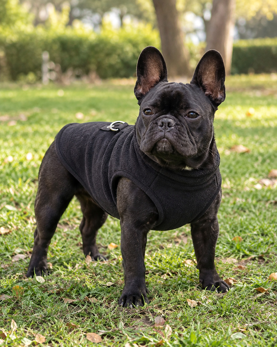 La Polaire — veste polaire avec anneau en D intégré, porté par un chien