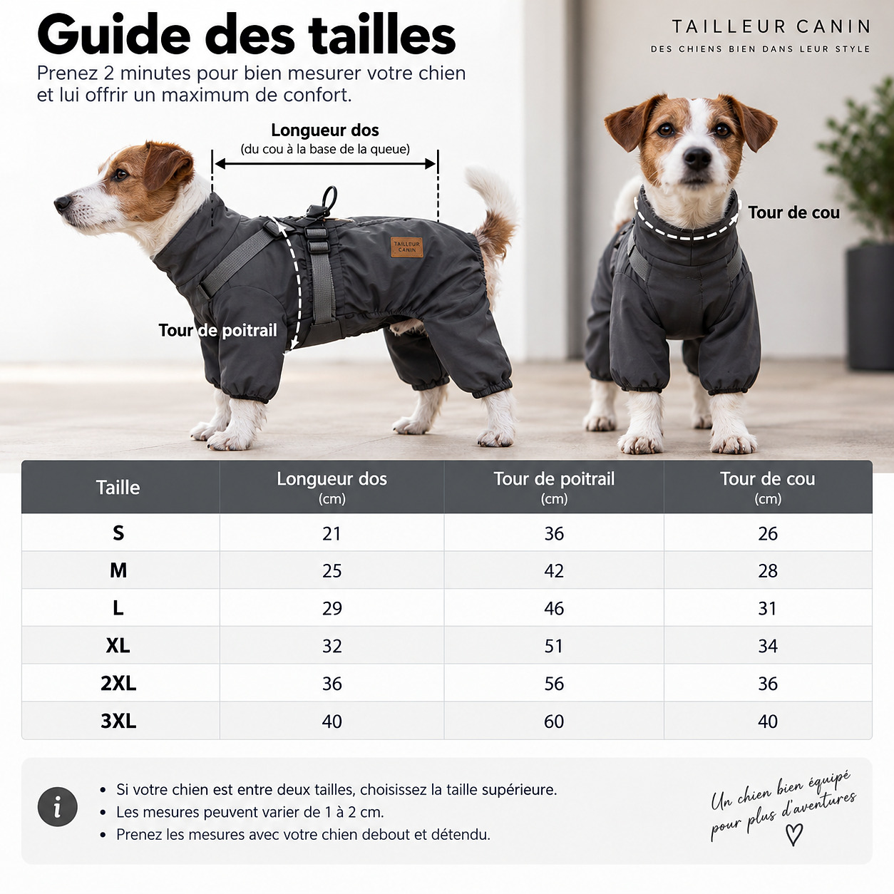 La Salopette — le guide des tailles, en photo
