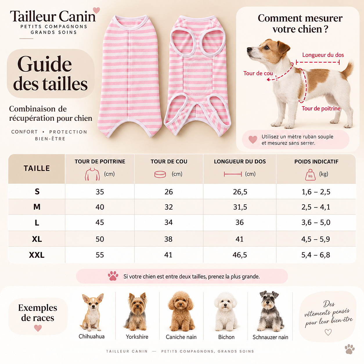 Le Convalescent — le guide des tailles, en photo