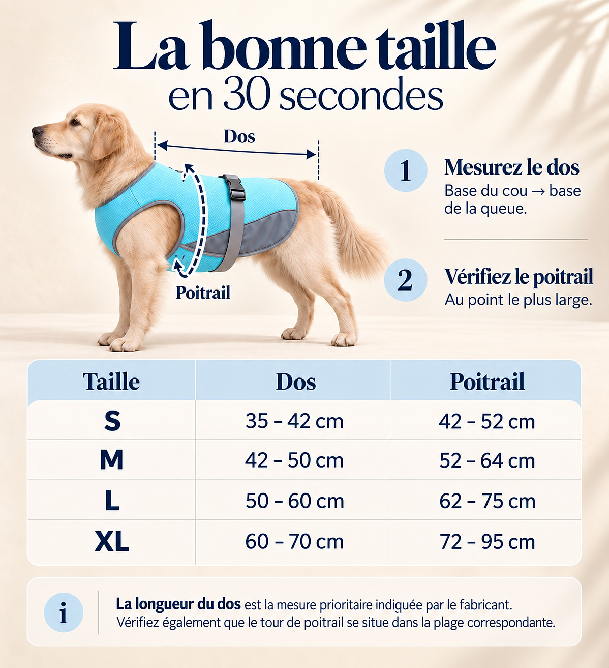 Le Rafraîchissant Réglable — le guide des tailles, en photo
